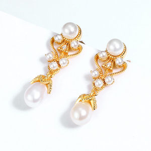 Pearl Floral Earrings Yellow Gold Sterling Silver